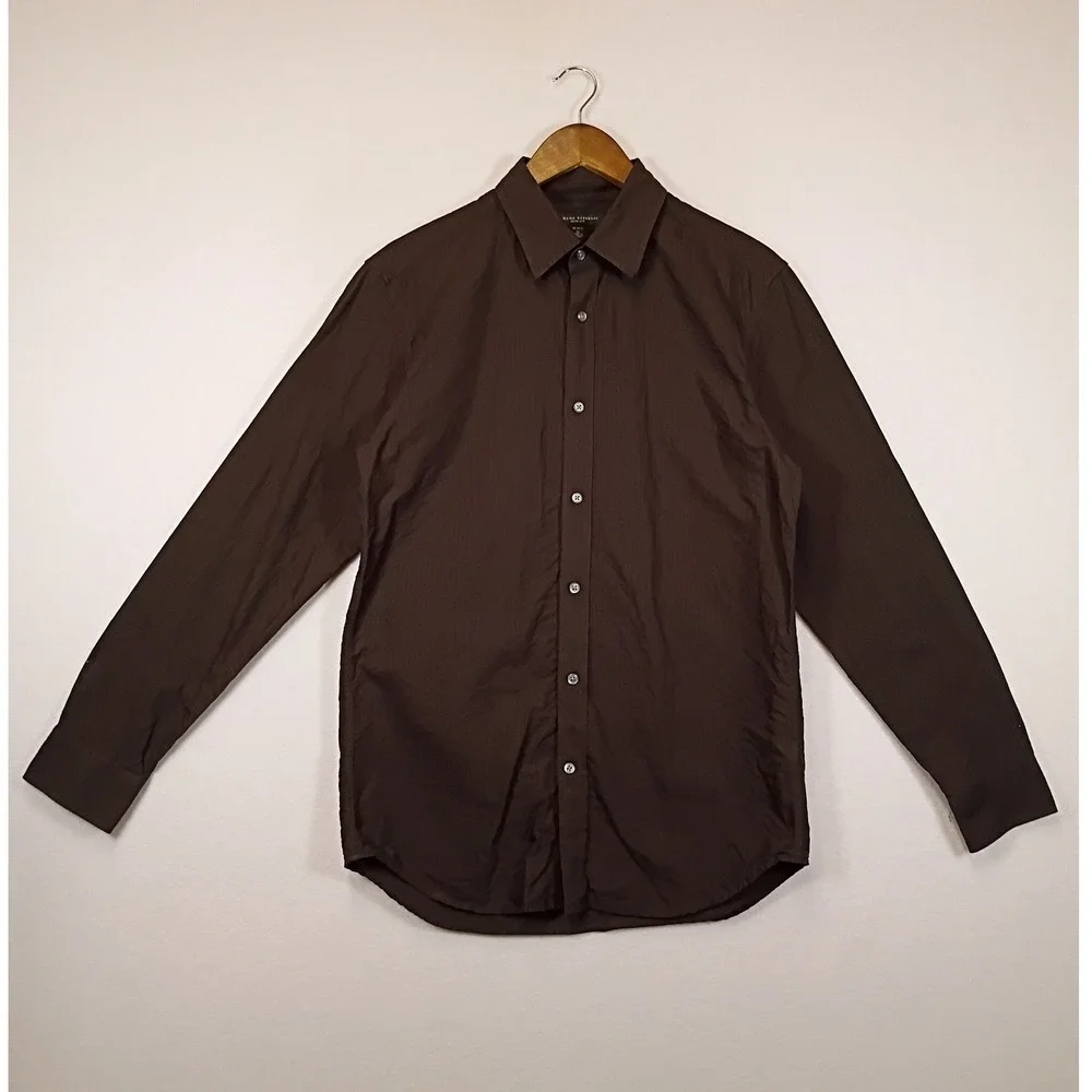 Dark Academia Banana Republic Mens M Brown Slim Fit Textured Cotton Button Down